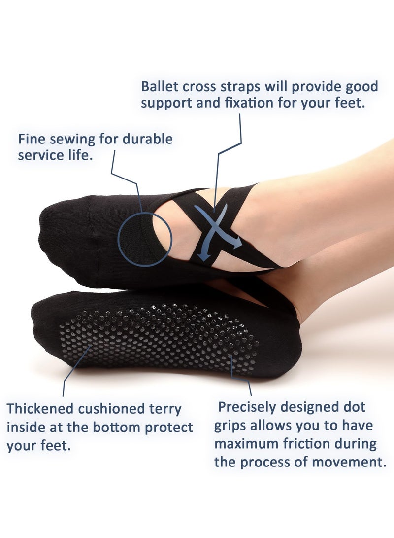 Grip Pilates Socks Straps & Cushion Yoga Socks with Grips for Women Non Slip Grippy Gripper Barre Socks - Image 3